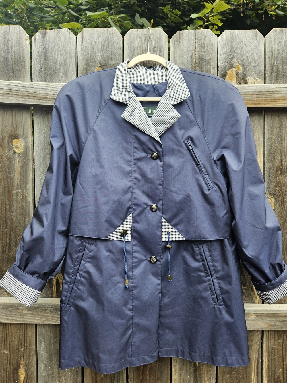 VTG Sterling Bay Rain Coat Womens Medium Navy Blue Rubberized Waterproof Cottage